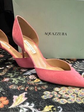 Aquazzura Coral Pink Suede D'Orsay Heel